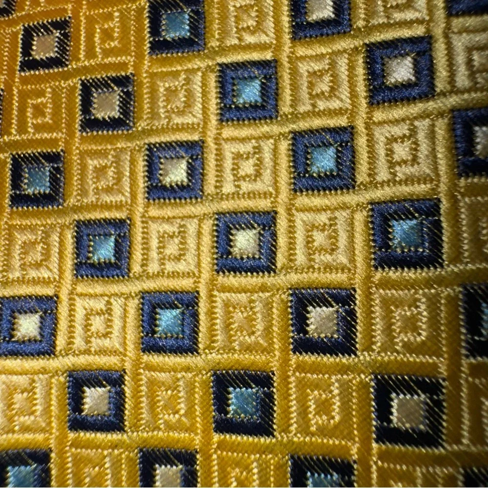 Boy’s Clip On Yellow Tie Blue and White Diamond Pattern #0784